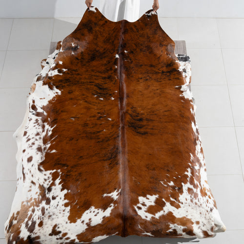 Tricolor Brindle Mix Cowhide Rug Size 8'4" L x 6'10" W 5461