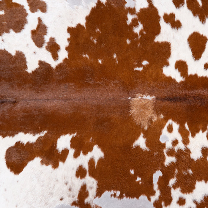 Vintage Brown and White Cowhide Rug Size 6'8" L x 5'11" W 4379