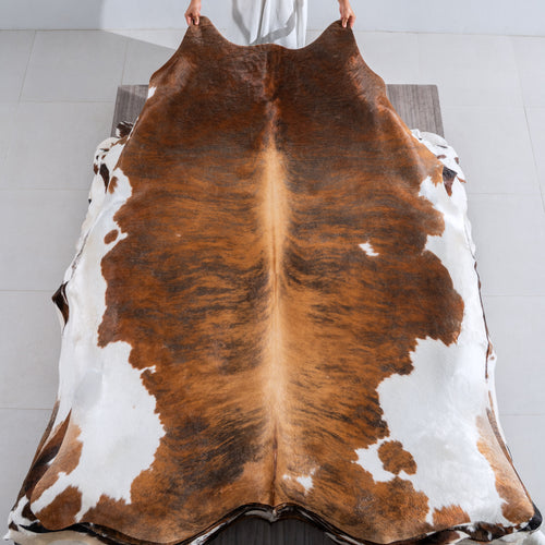 Brindle White Belly Cowhide Rug Size 7'9" L x 6'5" W 4049