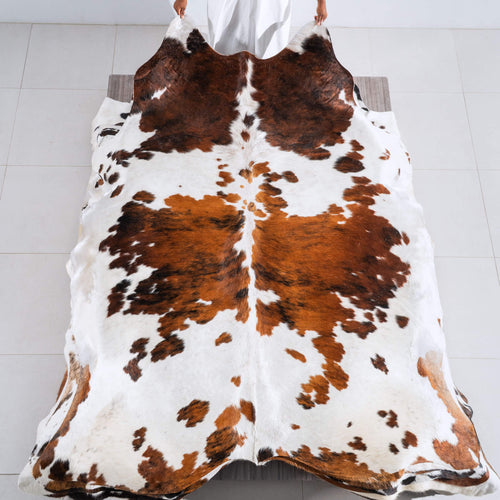 White Tricolor Cowhide Rug Size 8'4" L x 6'8" W 6460