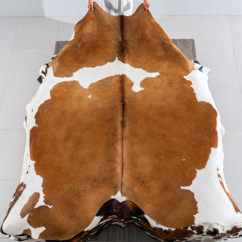 Brown and White Cowhide Rug Size 7'11" L x 6'9" W 4109