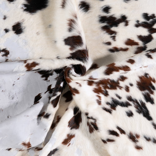 Vintage White Tricolor Cowhide Rug Size 6'10" L x 6'6" W 4381