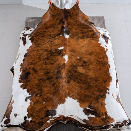 Tricolor Brindle Mix Cowhide Rug Size 7'7" L x 6'11" W 4051