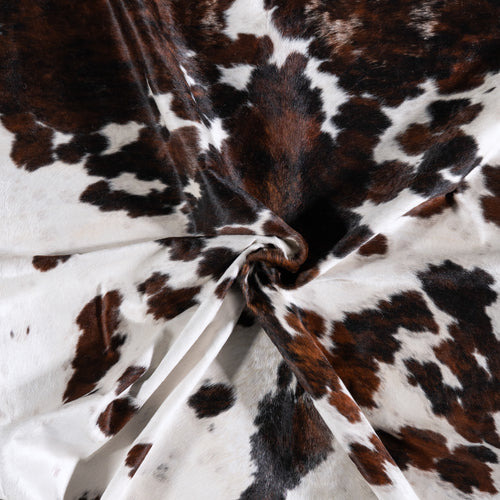 Vintage White Tricolor Cowhide Rug Size 7'4" L x 6'7" W 4384