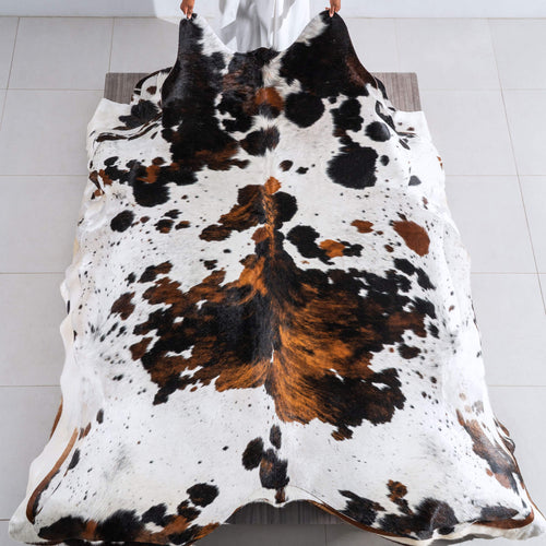 White Tricolor Cowhide Rug Size 8'1" L x 6'9" W 6464