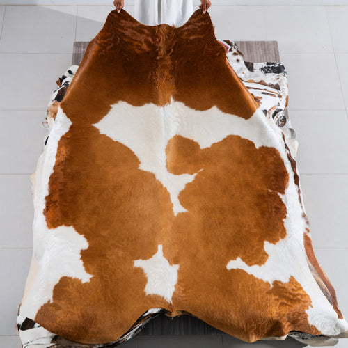 Brown and White Cowhide Rug Size 7'4" L x 7'1" W 5466