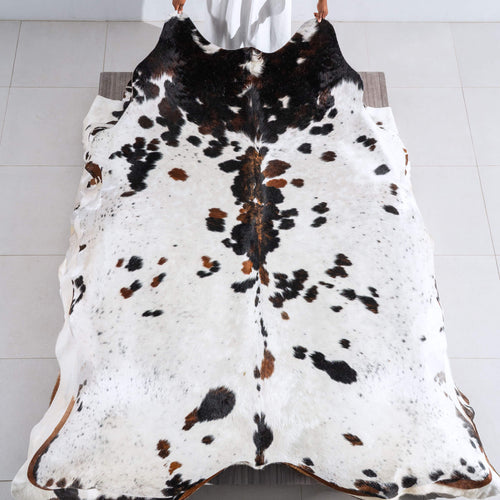 White Tricolor Cowhide Rug Size 8'4" L x 6'11" W 6465