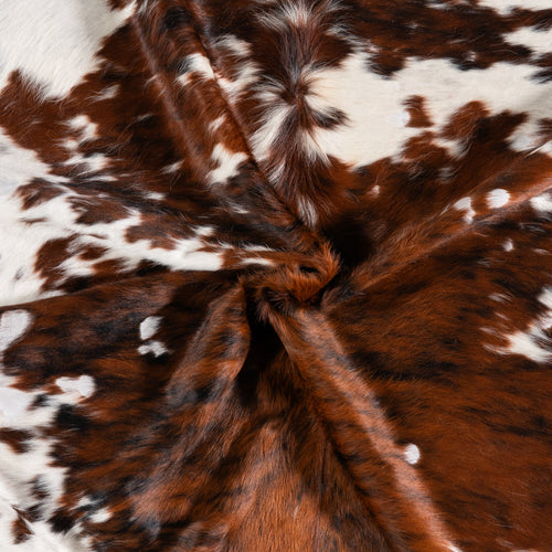 Vintage Tricolor Brindle Mix Cowhide Rug Size 7'3" L x 6'9" W 4387