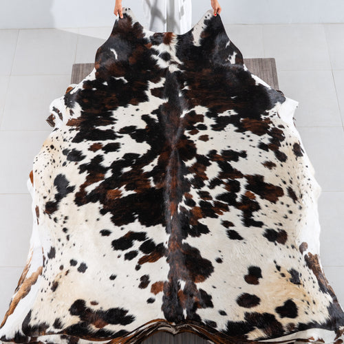 White Tricolor Cowhide Rug Size 7'7" L x 6'4" W 4114