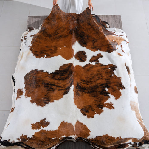 White Tricolor Cowhide Rug Size 8'8" L x 7'0" W 4054