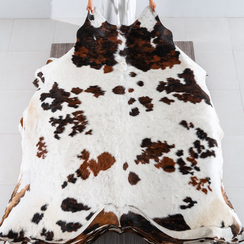 White Tricolor Cowhide Rug Size 7'7" L x 6'5" W 4115