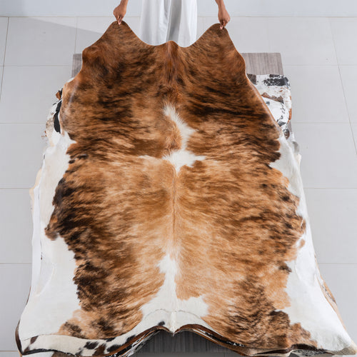Tricolor Brindle Mix Cowhide Rug Size 7'2" L x 7'3" W 5469