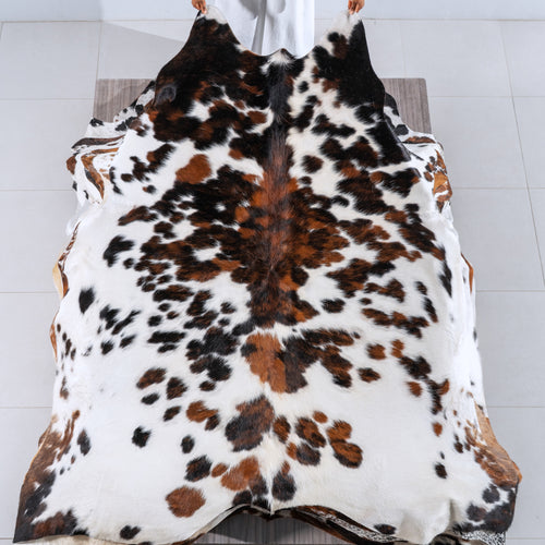 White Tricolor Cowhide Rug Size 7'11" L x 7'5" W 6272