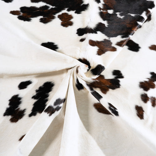 White Tricolor Cowhide Rug Size 7'2" L x 6'8" W 5470