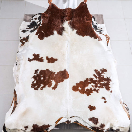 Brown and White Cowhide Rug Size 7'8" L x 6'8" W 6469