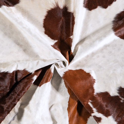 Vintage Brown and White Cowhide Rug Size 7'6" L x 7'2" W 4393