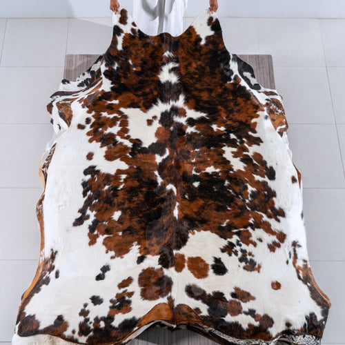 White Tricolor Cowhide Rug Size 7'9" L x 7'1" W 6274