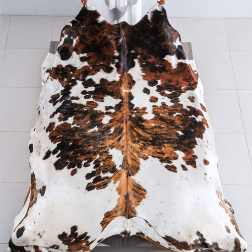 White Tricolor Cowhide Rug Size 8'4" L x 7'3" W 6470