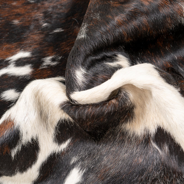 Dark Tricolor Cowhide Rug Size 6'11'' L X 6'8'' W 4941 , Stain Resistant Fur | eCowhides