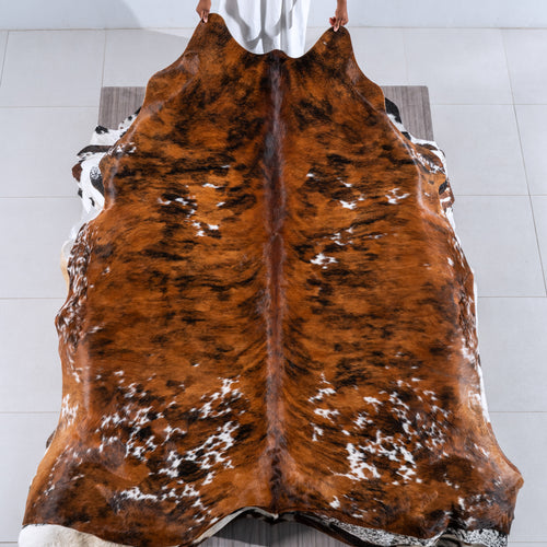 Tricolor Brindle Mix Cowhide Rug Size 8'1" L x 7'7" W 6275