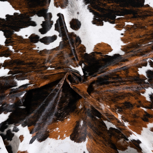 Vintage Tricolor Cowhide Rug Size 7'5" L x 6'11" W 4397