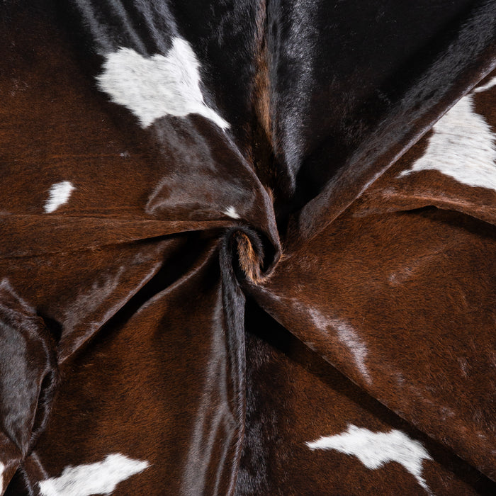 Brazilian Chocolate and White Cowhide Rug Size 7'10" L x 7'1" W 5752