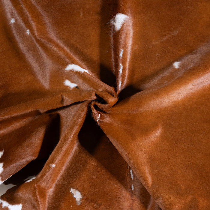 Vintage Brown and White Cowhide Rug Size 7'2" L x 6'6" W 4398