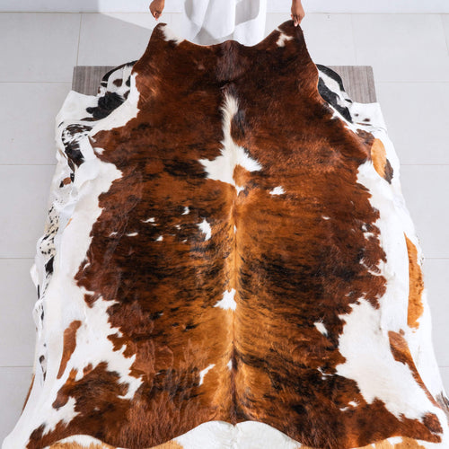 Tricolor Brindle Mix Cowhide Rug Size 7'0" L x 6'2" W 6473