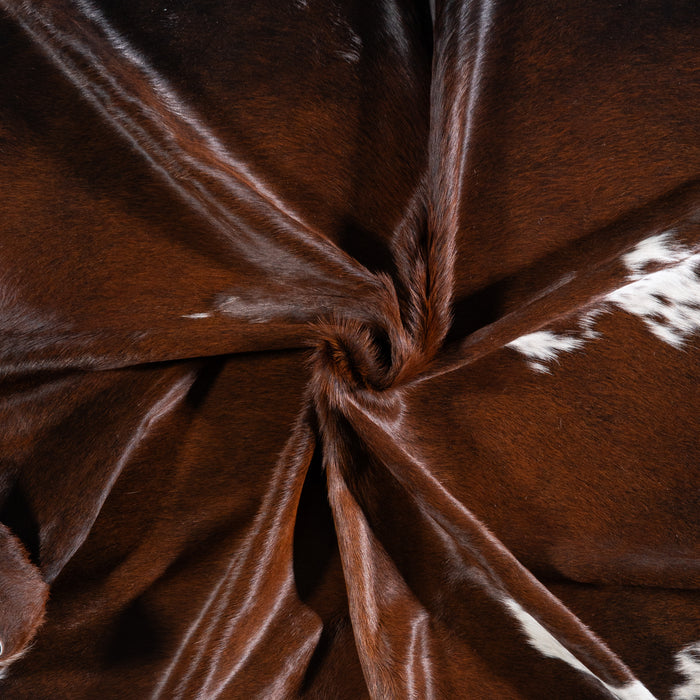 Brazilian Chocolate and White Cowhide Rug Size 7'11" L x 7'1" W 5754