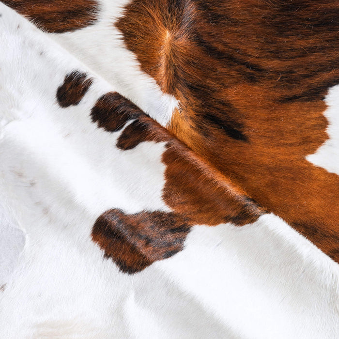 White Tricolor Cowhide Rug Size 7'7" L x 6'10" W 6475