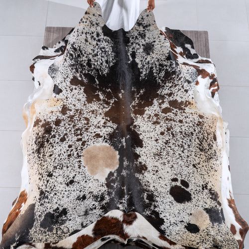 Chocolate and White Cowhide Rug Size 5'5" L x 6'10" W 6280