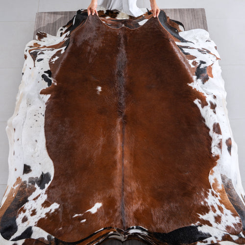 Brown and White Cowhide Rug Size 6'0" L x 5'6" W 4062