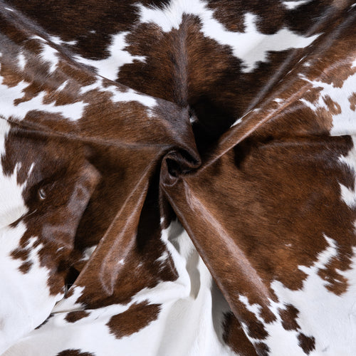 Vintage Chocolate and White Cowhide Rug Size 7'0" L x 6'4" W 4403