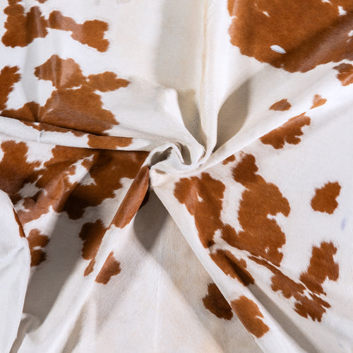 Vintage Brown and White Cowhide Rug Size 7'7" L x 6'8" W 4406