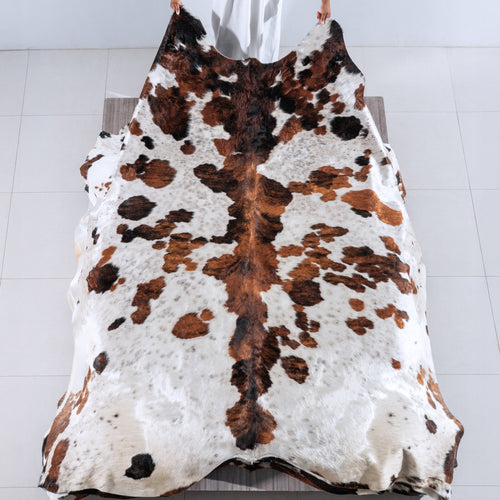 White Tricolor Cowhide Rug Size 8'9" L x 7'3" W 6283