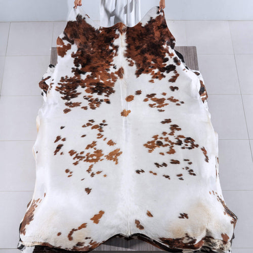 White Tricolor Cowhide Rug Size 8'3" L x 7'0" W 6284