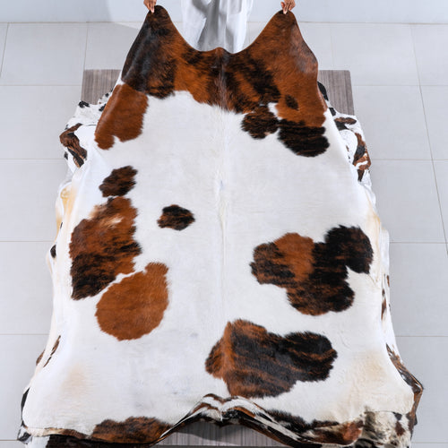 White Tricolor Cowhide Rug Size 7'11" L x 6'10" W 6285