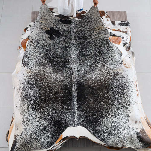 Black Salt and Pepper Cowhide Rug Size 7'6" L x 6'7" W 5484