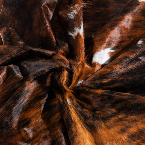 Tricolor Brindle Mix Cowhide Rug Size 7'8" L x 7'0" W 6482