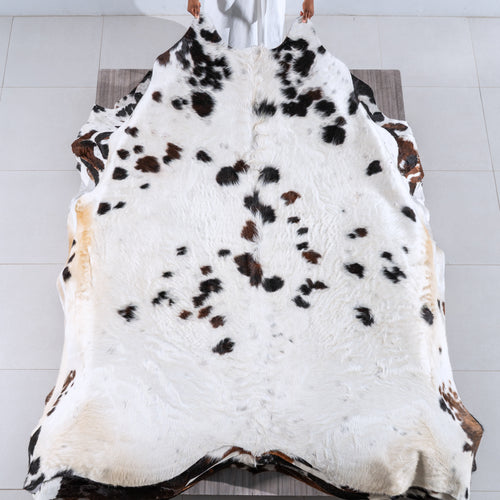 White Tricolor Cowhide Rug Size 8'0" L x 7'8" W 6288