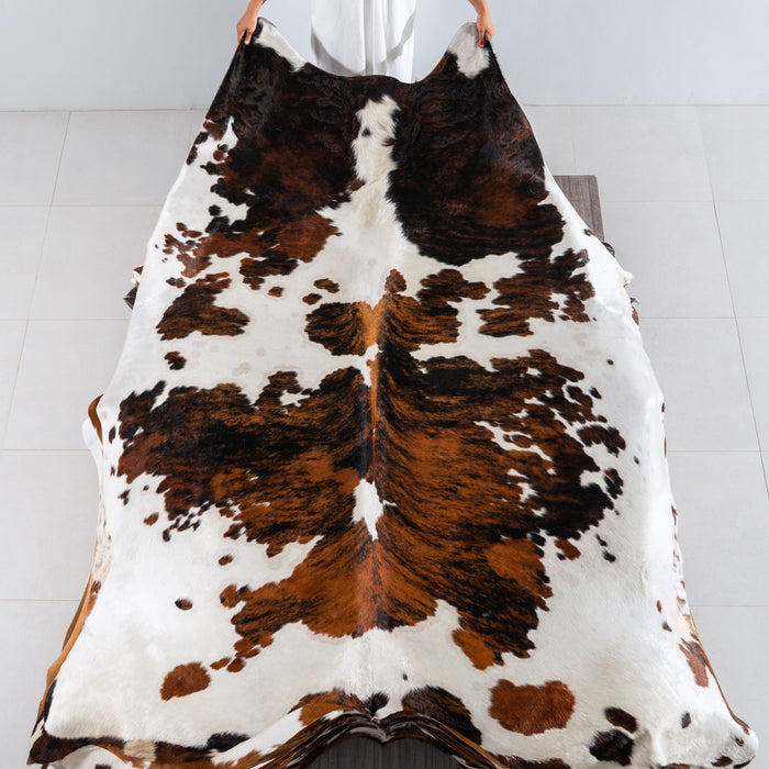 White Tricolor Cowhide Rug Size 8'10" L x 7'1" W 4130