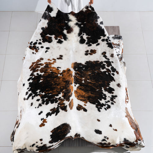 White Tricolor Cowhide Rug Size 8'5" L x 6'9" W 5487
