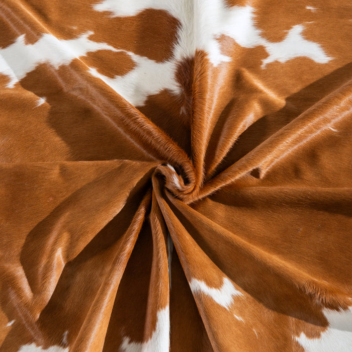 Brown and White Cowhide Rug Size 7'8" L x 7'6" W 3968