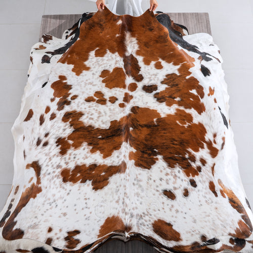 White Tricolor Cowhide Rug Size 6'9" L x 6'3" W 4072