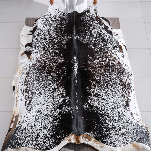 Black Salt and Pepper Cowhide Rug Size 7'5" L x 7'0" W 6493