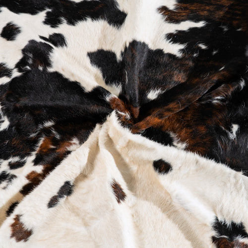 White Tricolor Cowhide Rug Size 7'8" L x 7'1" W 5495