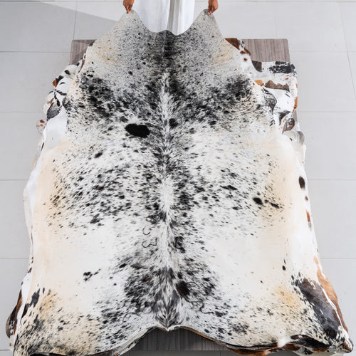 Black Salt and Pepper Cowhide Rug Size 7'8" L x 6'10" W 5496