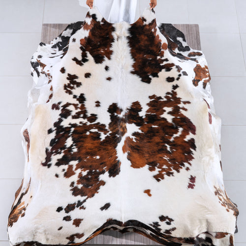 White Tricolor Cowhide Rug Size 7'3" L x 7'3" W 6298