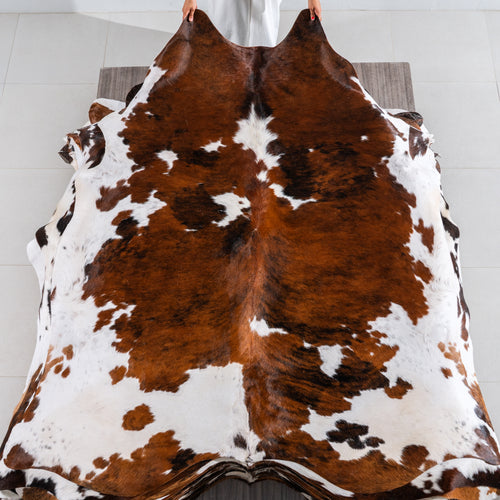 Tricolor Cowhide Rug Size 7'4" L x 6'10" W 4141