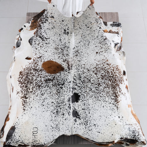 Black Salt and Pepper Cowhide Rug Size 7'3" L x 6'9" W 5498